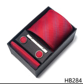 Conjunto Gravata de Seda Listrado Vermelho